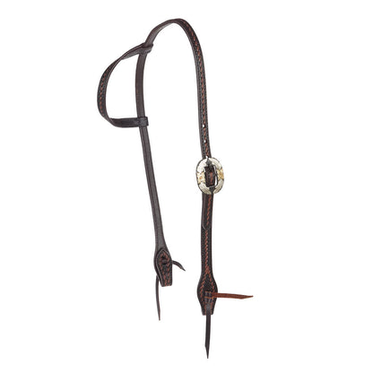 Headstall Mayatex heavy oiled rope tooling floral double buckle single ear in dark brown leather on Tampa Home & Garden Store