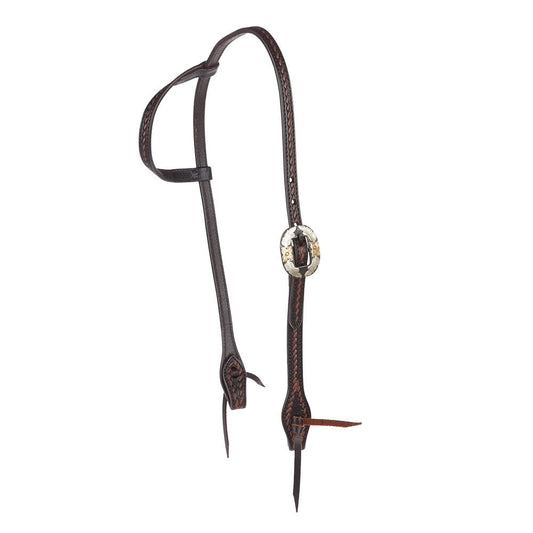 Headstall Mayatex heavy oiled rope tooling floral double buckle single ear in dark brown leather on Tampa Home & Garden Store