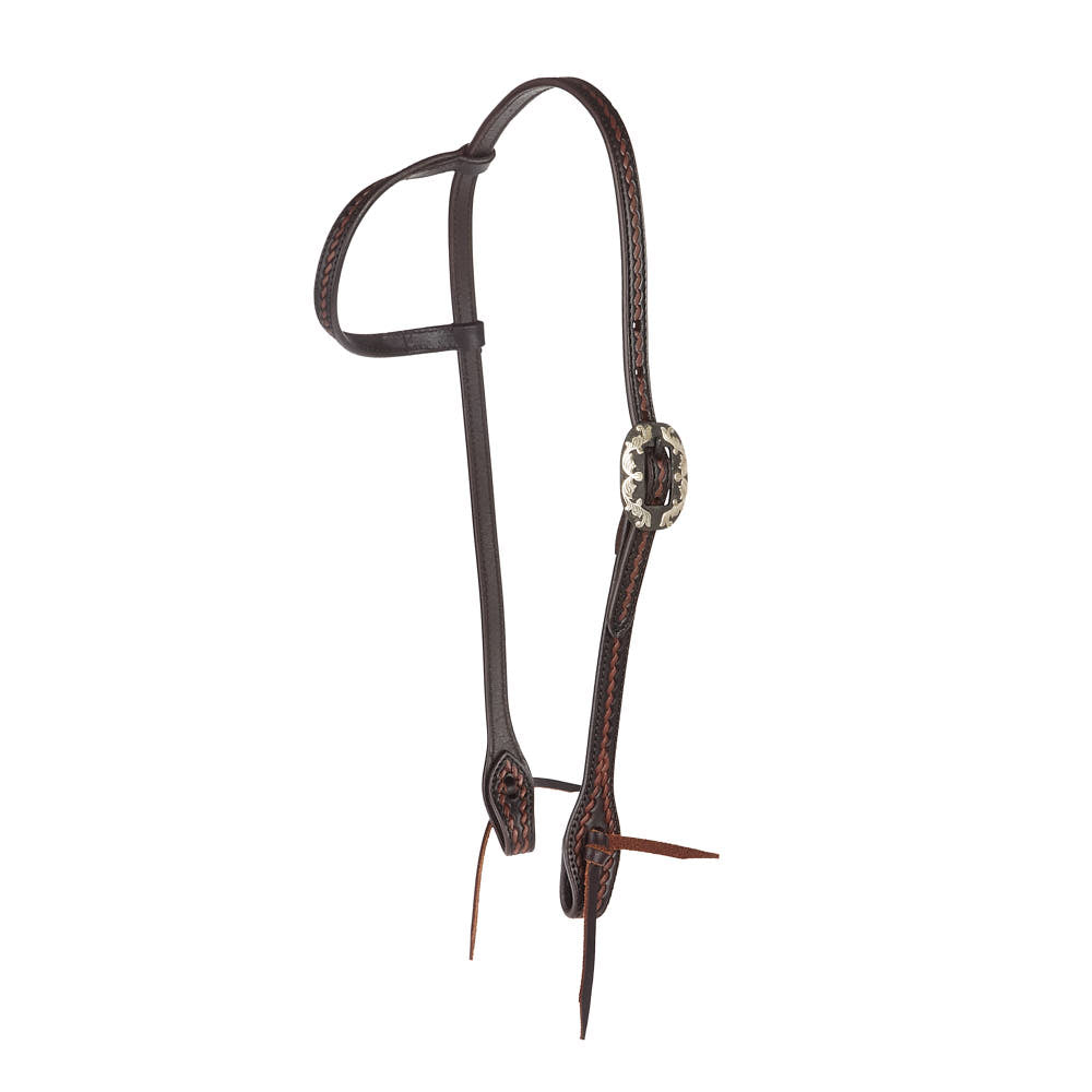 Mayatex oiled rope-tooling single-ear headstall with silver scroll buckle 5/8 inch leather on Tampa Home & Garden Store