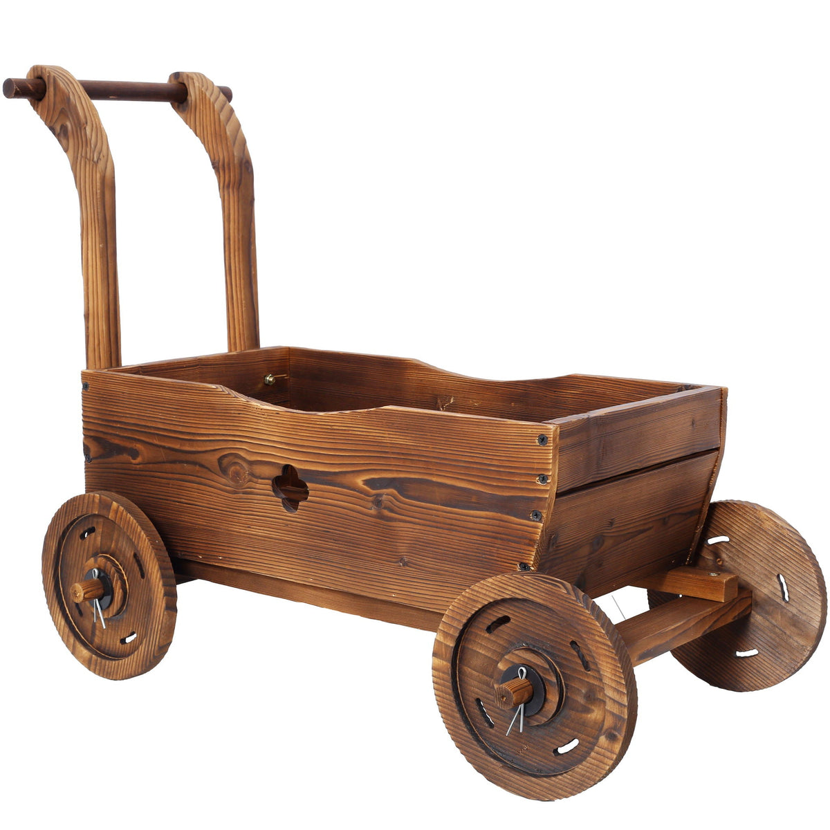 Wooden wagon planter box with wheels and drain holes brown finish by HouseOfZazla on Tampa Home & Garden Store