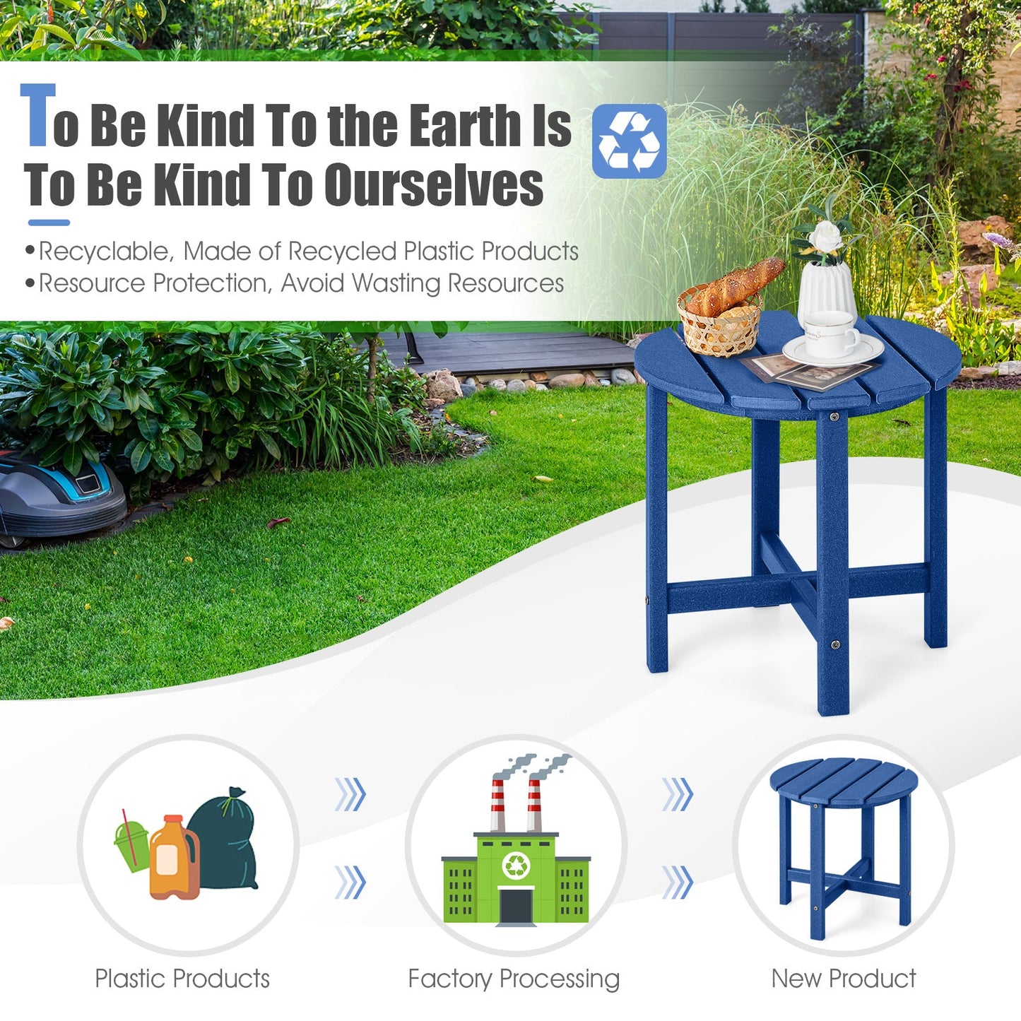 Mesa auxiliar Adirondack redonda de 45 cm resistente a la intemperie - Azul marino