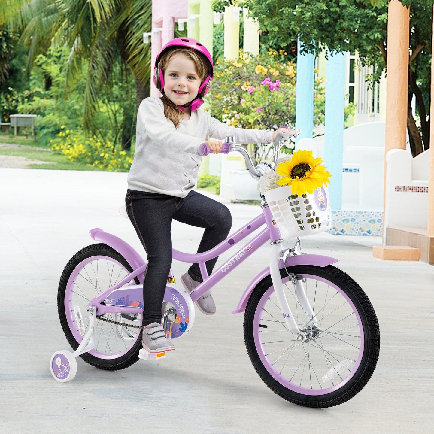 18 Inch Girl Bike lavender frame with detachable training wheels and basket DirectDeals on Tampa Home & Garden Store