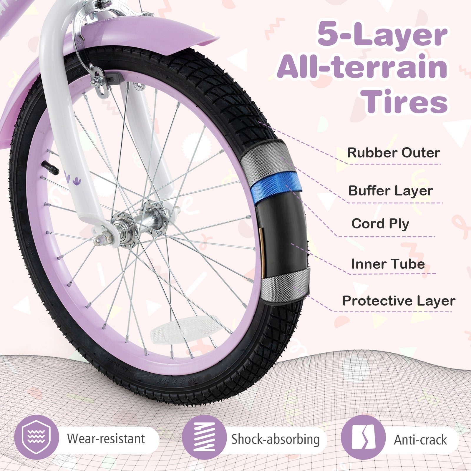 18-Inch DirectDeals girl bike with purple rim and knobby tire for all-terrain use on Tampa Home & Garden Store