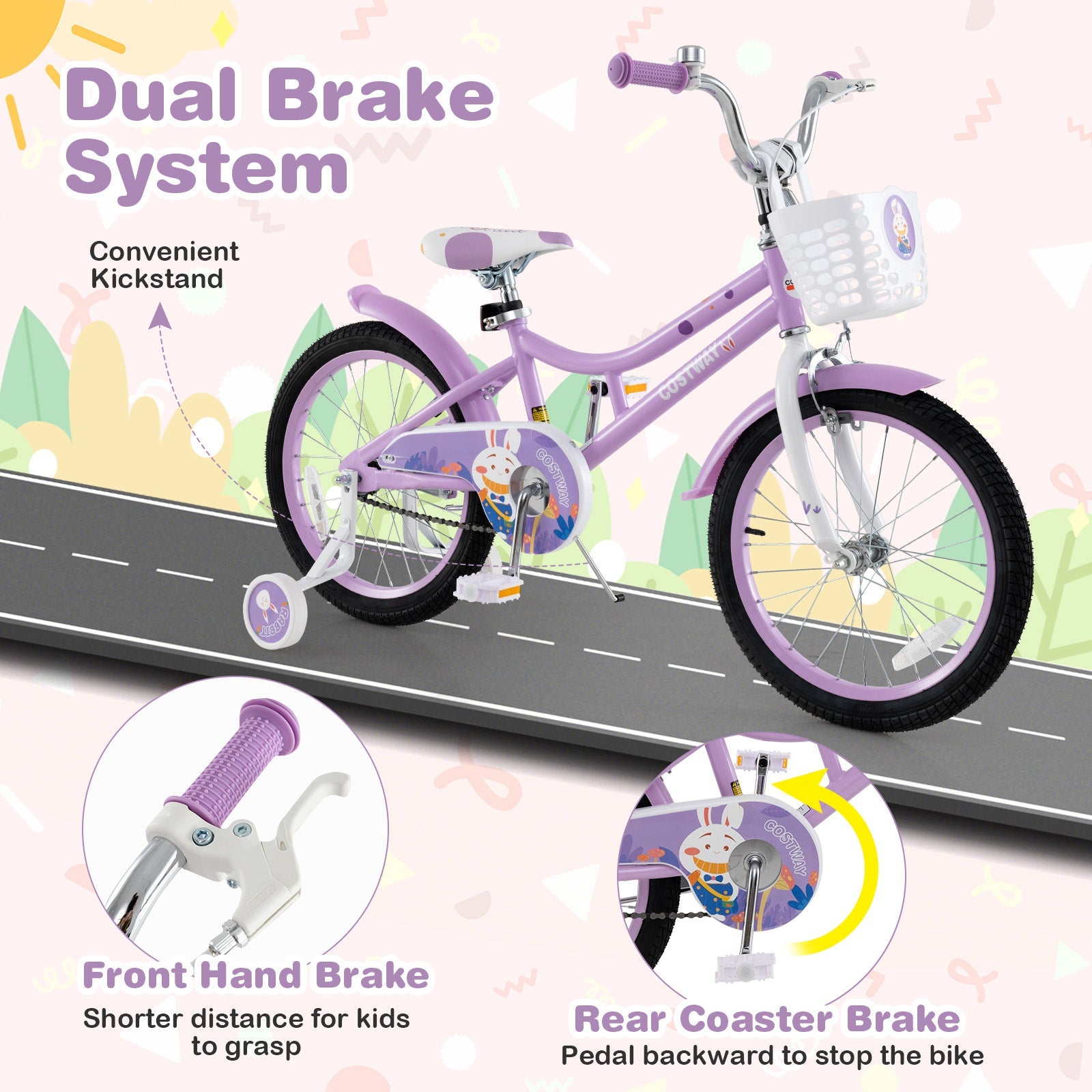 DirectDeals 18-inch girl bicycle with basket and detachable training wheels, lavender frame on Tampa Home & Garden Store