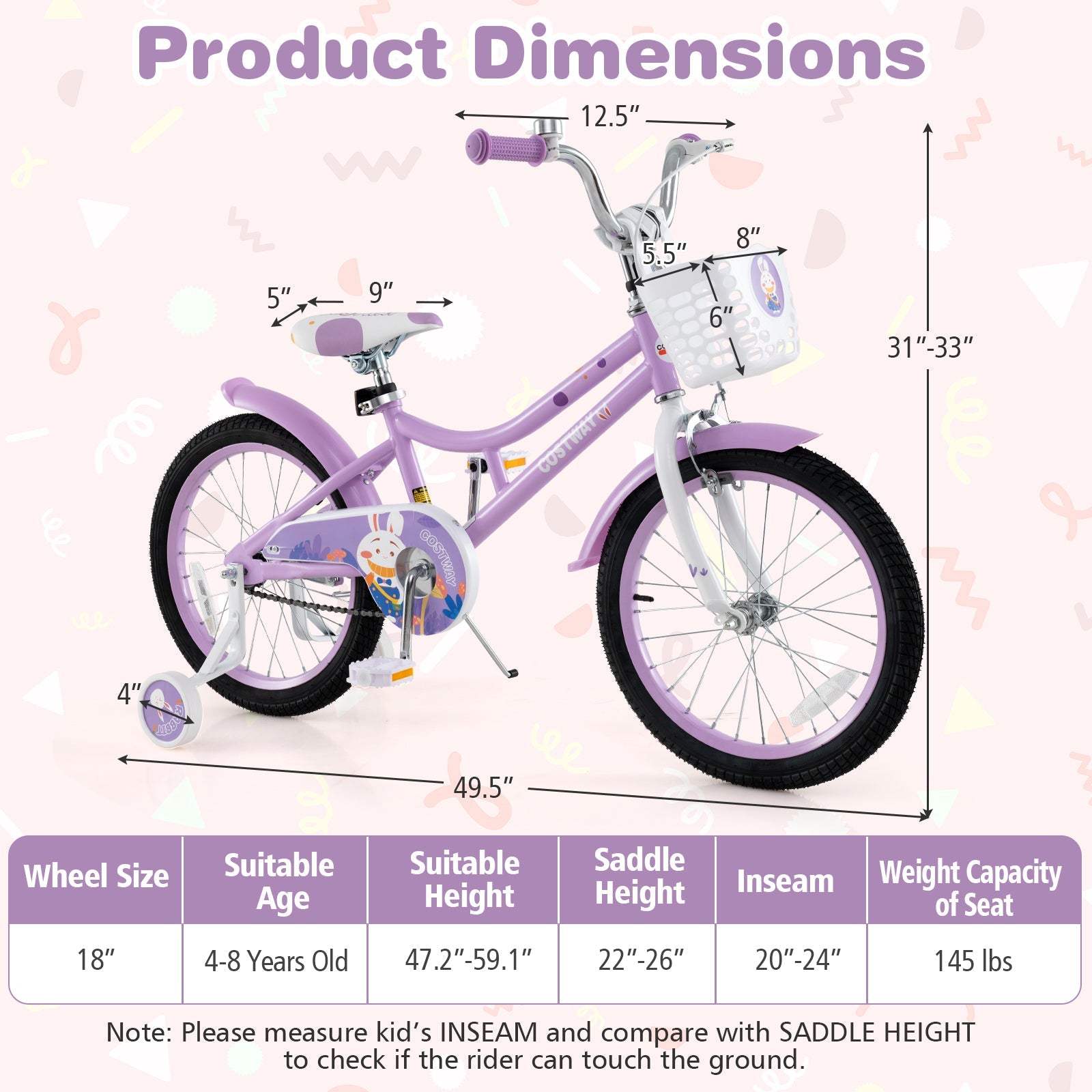 18-inch DirectDeals girls bike with front basket, purple frame, detachable training wheels on Tampa Home & Garden Store