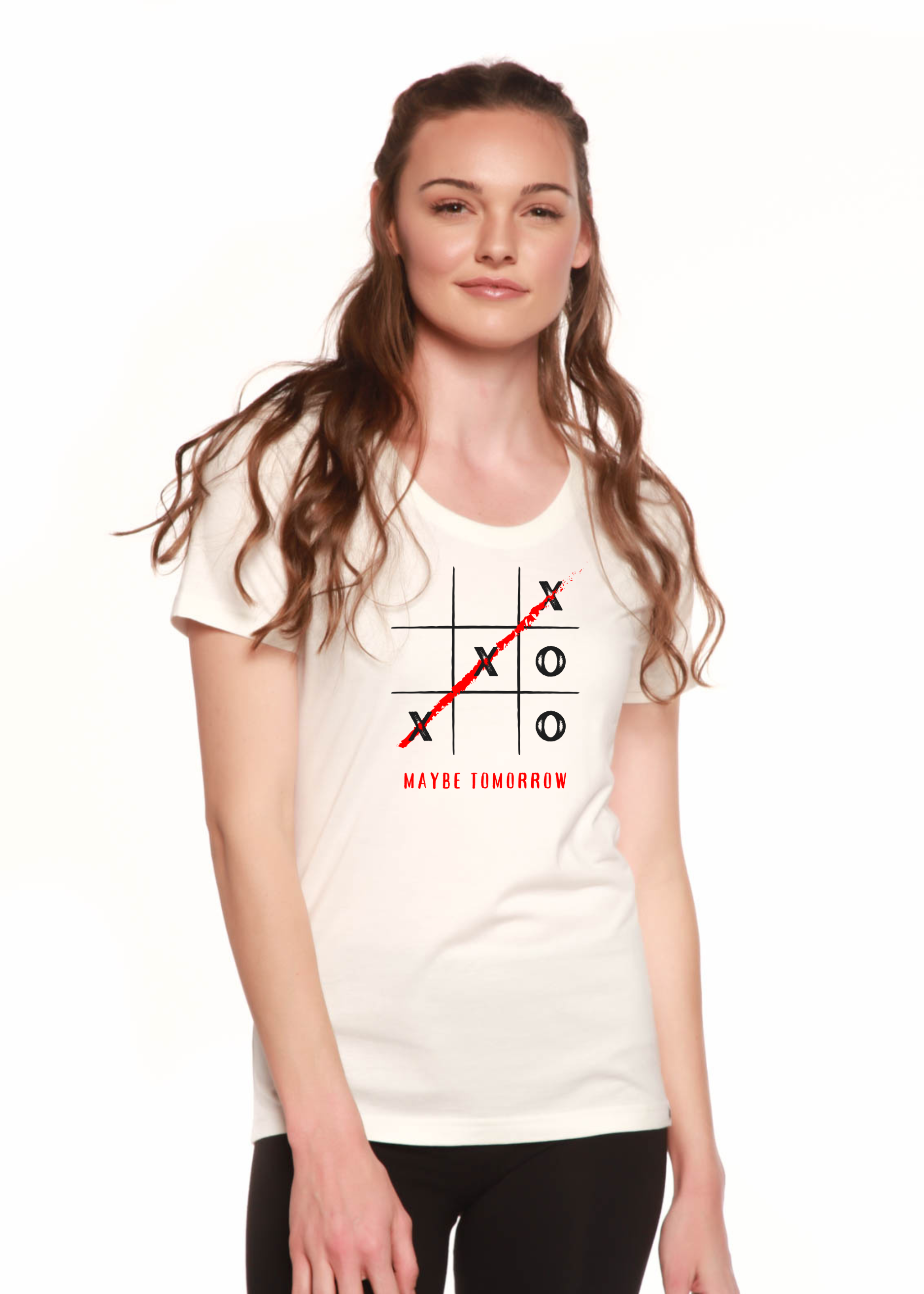 Women's bamboo sleeve scoop-neck graphic t-shirt with tic-tac-toe XOXO print by Spun Bamboo on Tampa Home & Garden Store