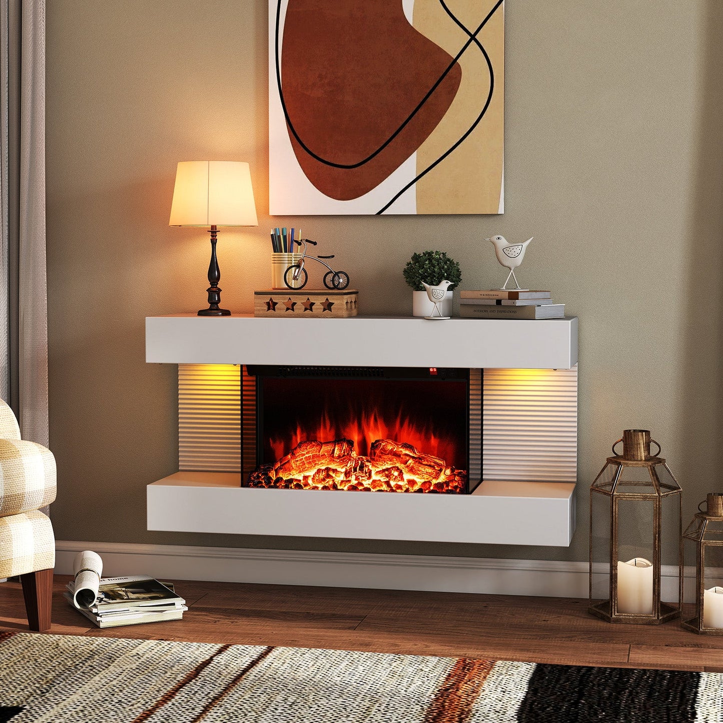 18/36 Inch 3-Sided Wall Mounted Electric Fireplace with 32/50 Inch Wide Floating Mantle