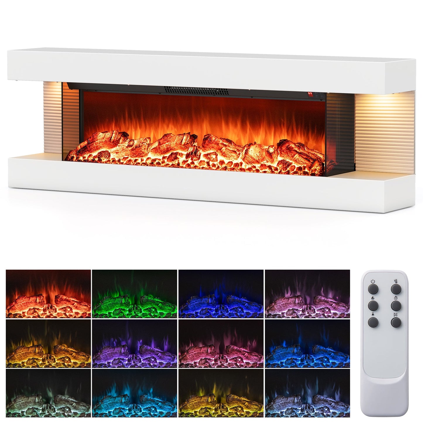 18/36 Inch 3-Sided Wall Mounted Electric Fireplace with 32/50 Inch Wide Floating Mantle