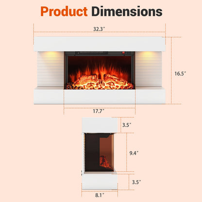 18/36 Inch 3-Sided Wall Mounted Electric Fireplace with 32/50 Inch Wide Floating Mantle