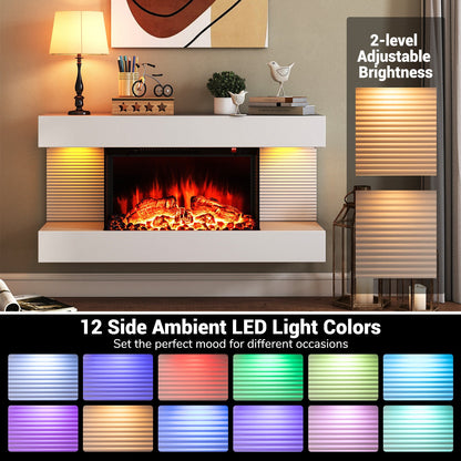 18/36 Inch 3-Sided Wall Mounted Electric Fireplace with 32/50 Inch Wide Floating Mantle