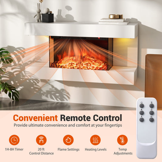 18/36 Inch 3-Sided Wall Mounted Electric Fireplace with 32/50 Inch Wide Floating Mantle