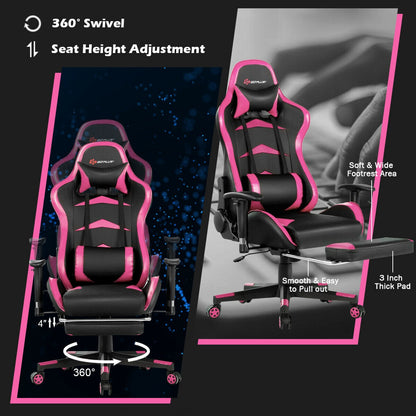 Sillón de masaje para videojuegos con reposapiés - rosa