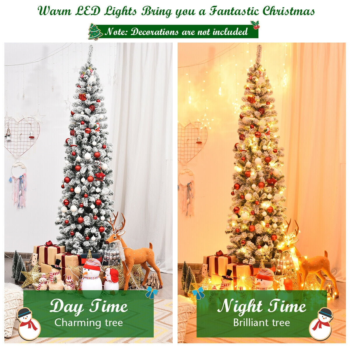 7.5 ft pre-lit snow-flocked pencil Christmas tree DirectDeals with LED lights day/night on Tampa Home & Garden Store