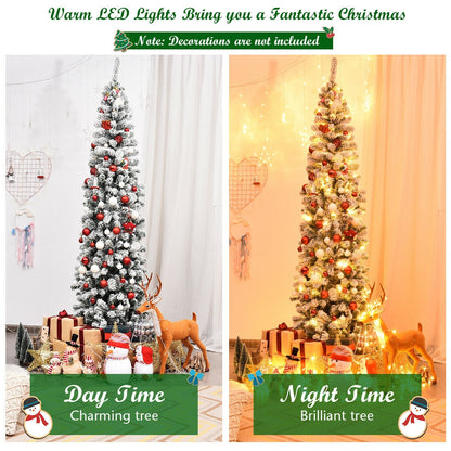 7.5 ft pre-lit snow-flocked pencil Christmas tree DirectDeals with LED lights day/night on Tampa Home & Garden Store