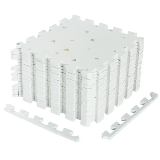 Interlocking foam floor tiles 18-piece set in light gray DirectDeals, stacked on Tampa Home & Garden Store