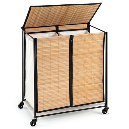 DirectDeals 2-Section Laundry Hamper with Lid and Wheels, bamboo slat panels, 18.5 Gal on Tampa Home & Garden Store