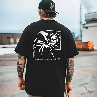 Style and Fashion Graphic Cotton T-shirt For Biker black with hooded skeleton artwork on Tampa Home & Garden Store