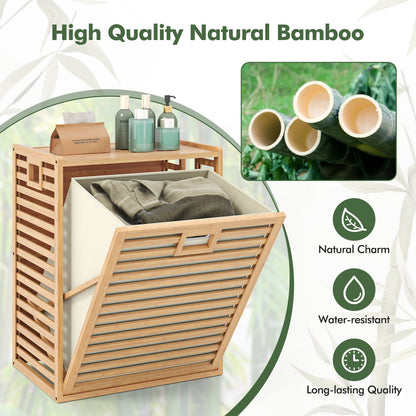 18 Gal Bamboo Tilt-out Laundry Hamper with Removable Fabric Bin-Natural