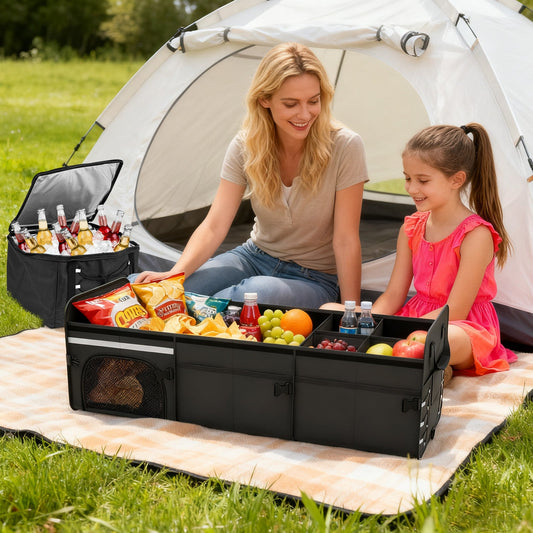 18 Gal Car Trunk Organizer with Lid 3-Compartment Portable Storage Box-Black - Tampa Home & Garden Store