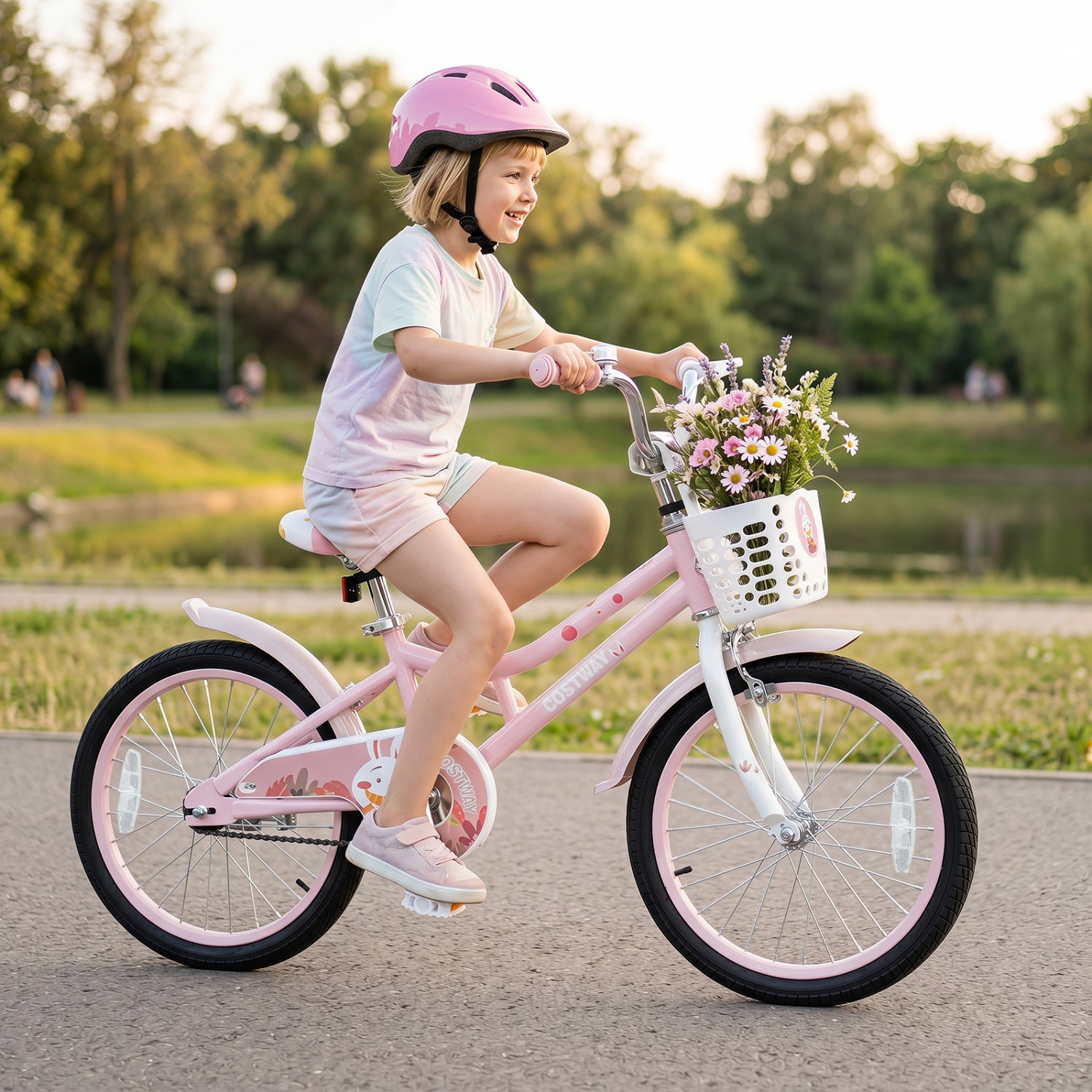 18 Inch Kids Bike with Training Wheels and Front Basket, pink frame DirectDeals brand on Tampa Home & Garden Store