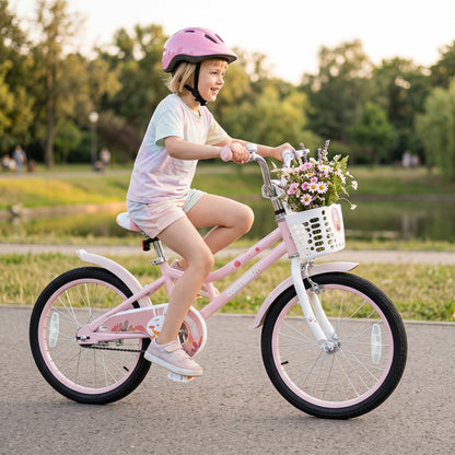 18 Inch Kids Bike with Training Wheels and Front Basket, pink frame DirectDeals brand on Tampa Home & Garden Store