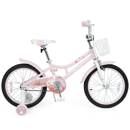 18-Inch Kids Bike DirectDeals pink frame with training wheels and front basket on Tampa Home & Garden Store