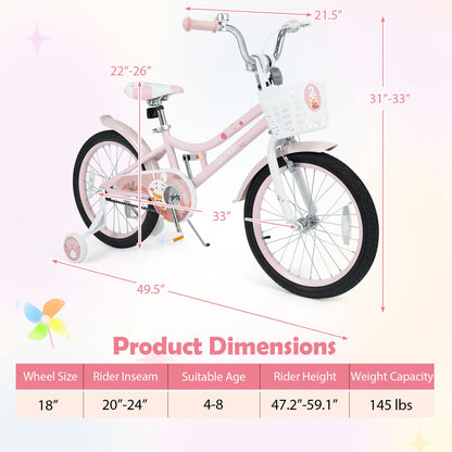 18 Inch Kids Bike DirectDeals with training wheels and basket, pink frame and white details on Tampa Home & Garden Store