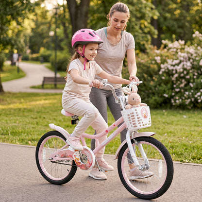 18 Inch Kids Bike DirectDeals pink frame with training wheels and front basket on Tampa Home & Garden Store