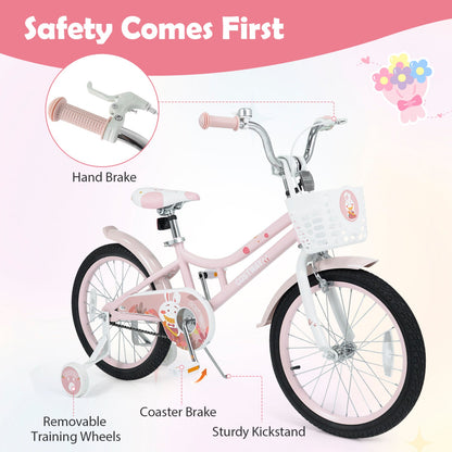 18 Inch Kids Bike DirectDeals with training wheels, pink frame, front basket and coaster brake on Tampa Home & Garden Store