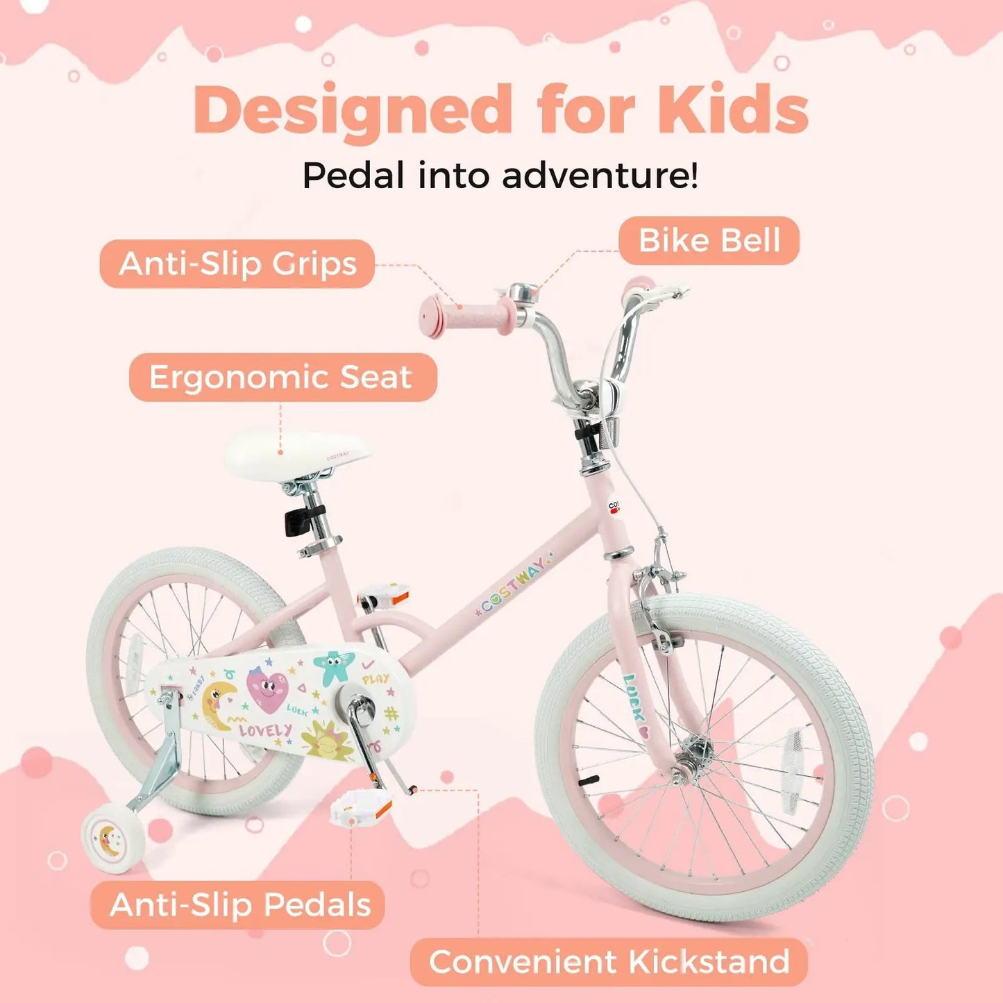 Kids Bike 12 To 18 Inch With Training Wheels Pink