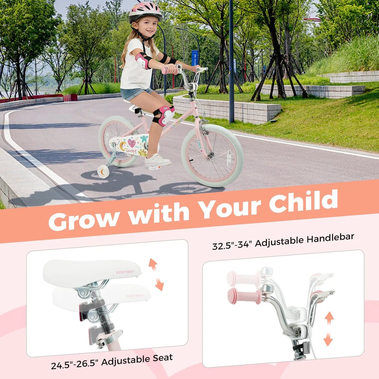 Kids Bike 12 To 18 Inch With Training Wheels Pink