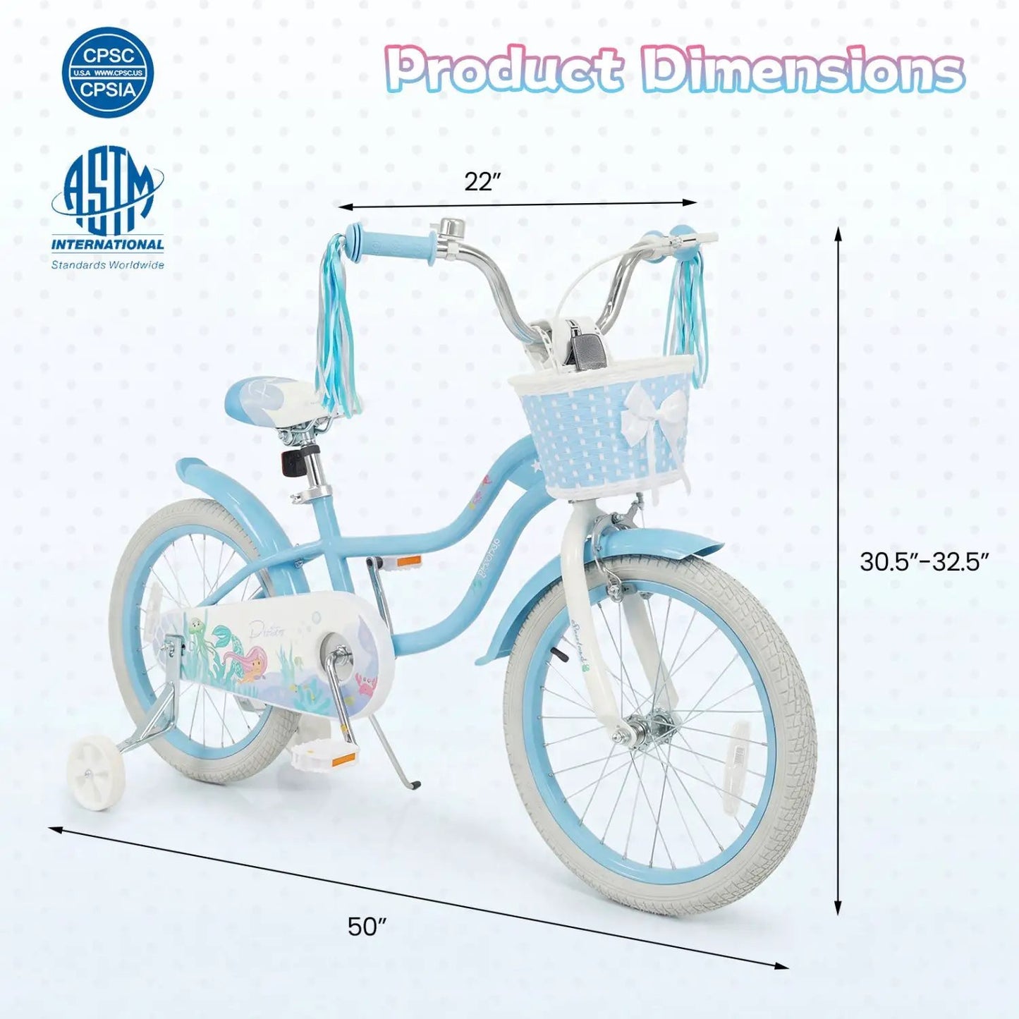 Kids Mermaid Bike 12 to 20 Training Wheels Basket