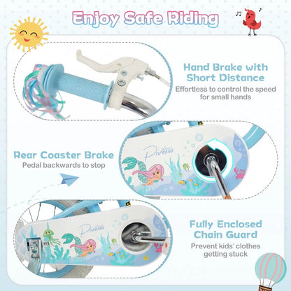 Kids Mermaid Bike 12 to 20 Training Wheels Basket