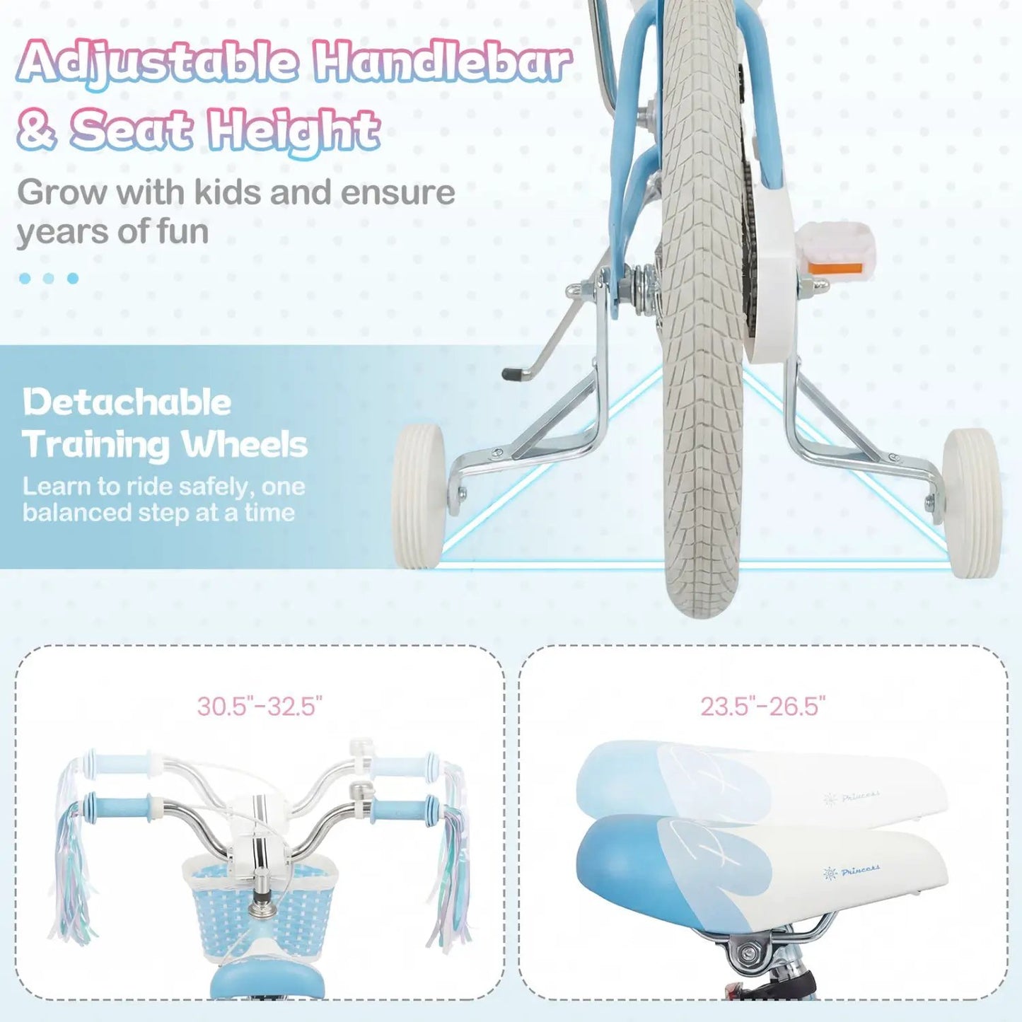 Kids Mermaid Bike 12 to 20 Training Wheels Basket