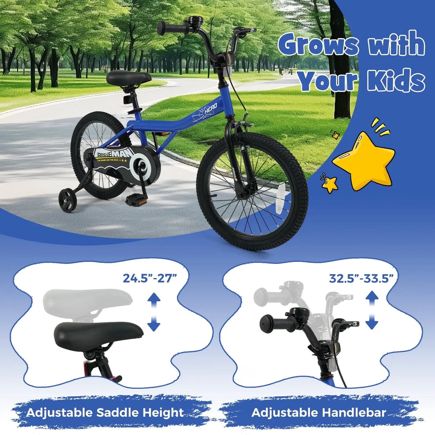 Kids 14-Inch Bike With Training Wheels Navy