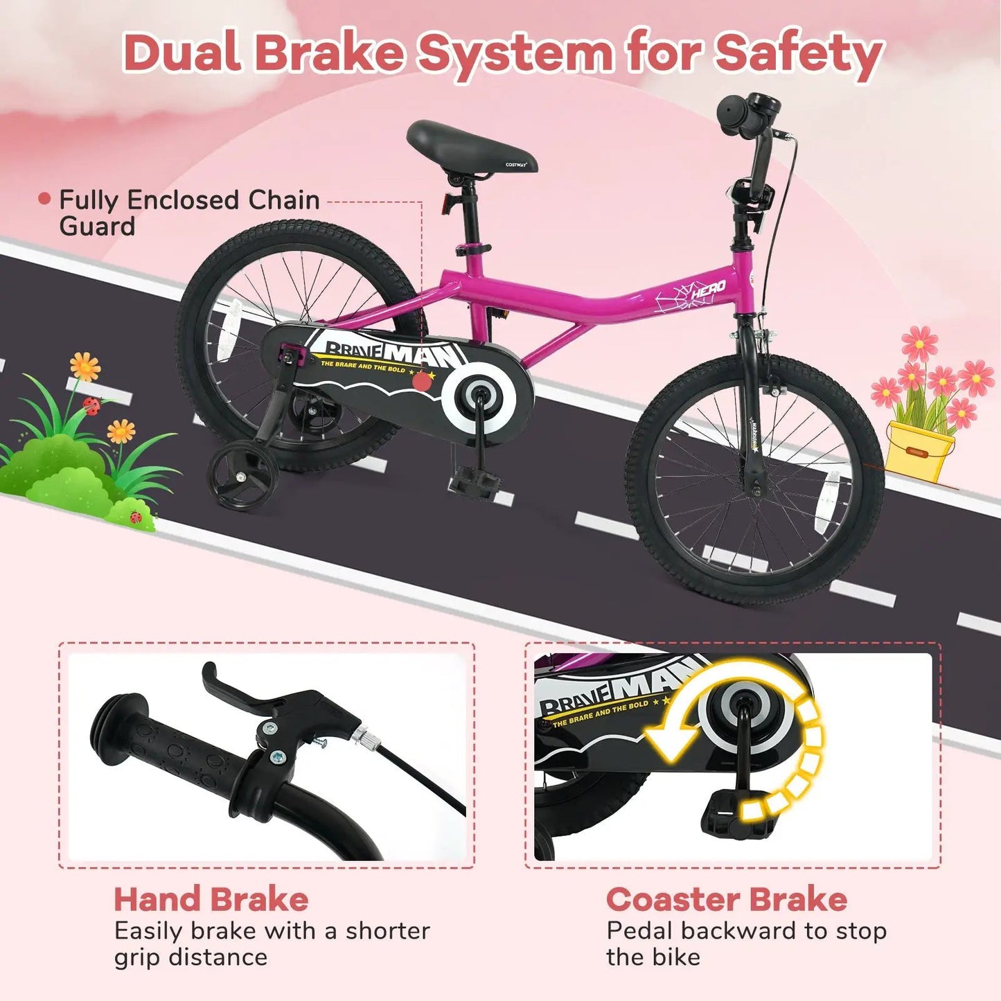 Kids Bike 14-Inch with Training Wheels Pink