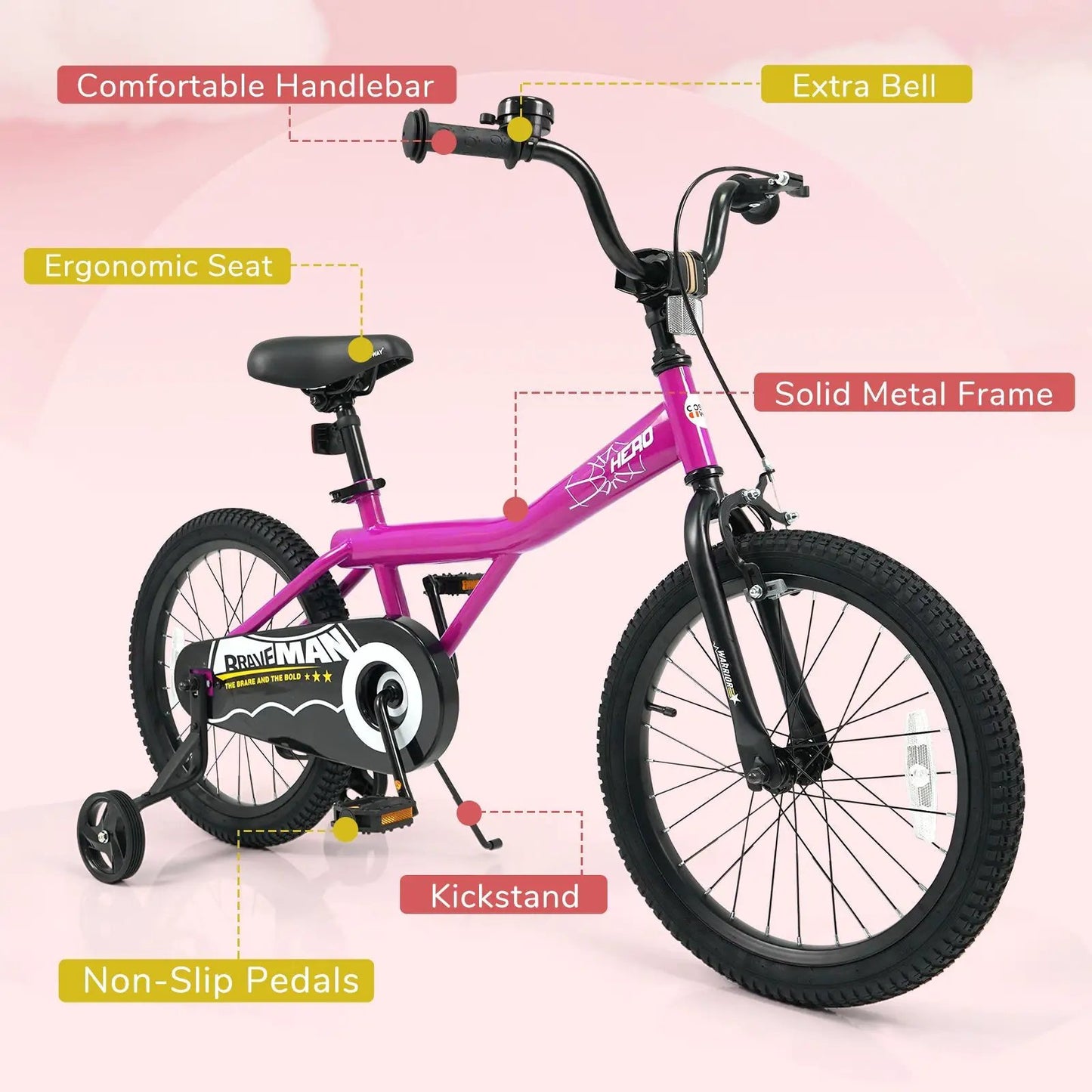 Kids Bike 14-Inch with Training Wheels Pink
