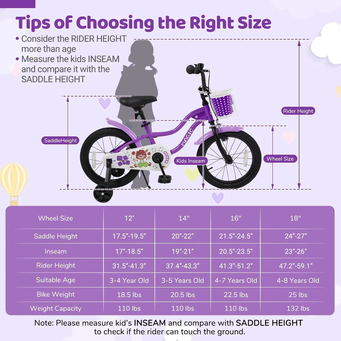 Kids Bike With Training Wheels 12 To 18 Purple