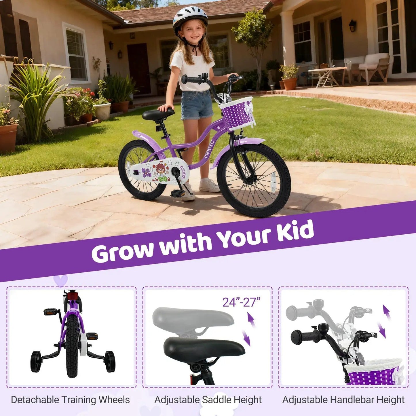 Kids Bike With Training Wheels 12 To 18 Purple