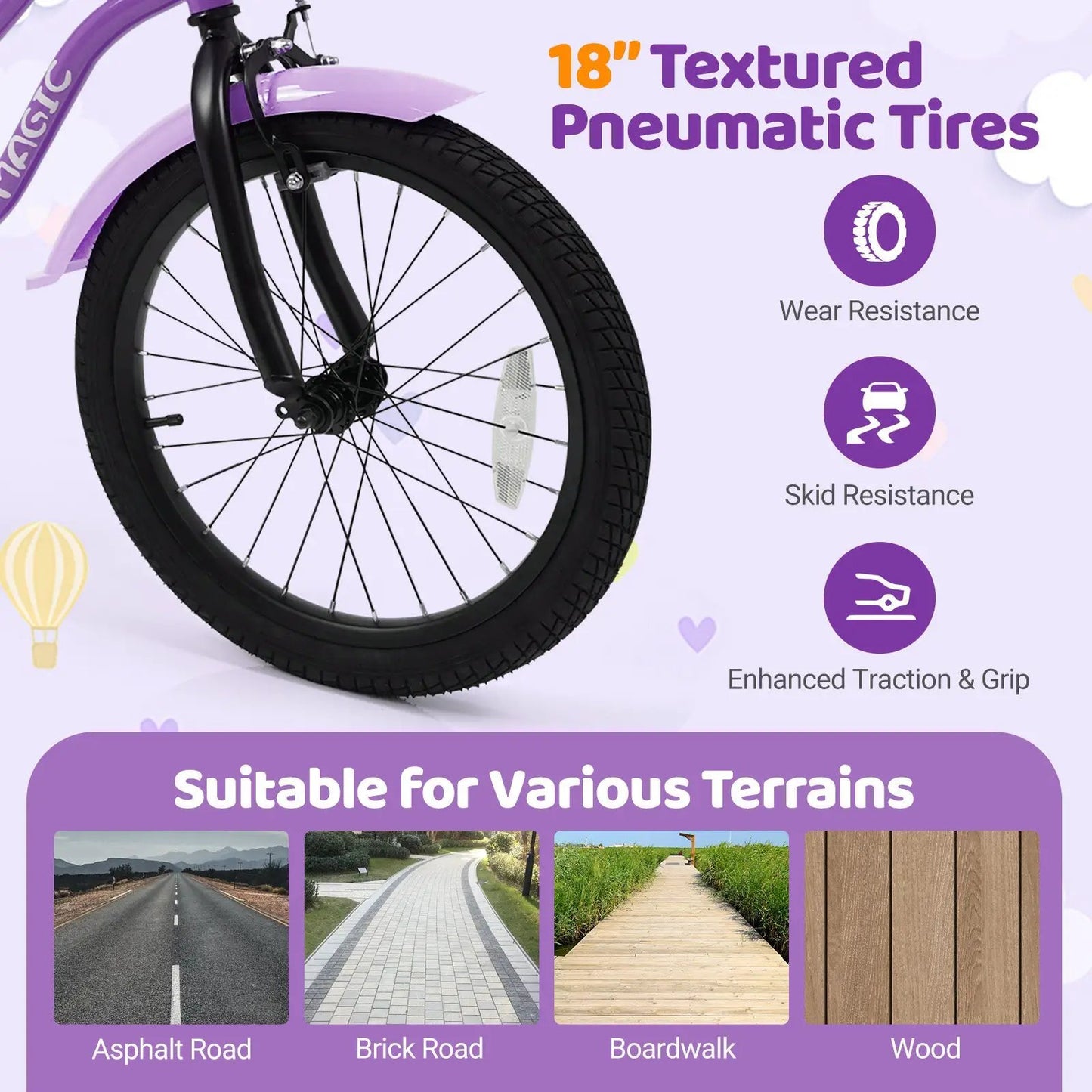 Kids Bike With Training Wheels 12 To 18 Purple