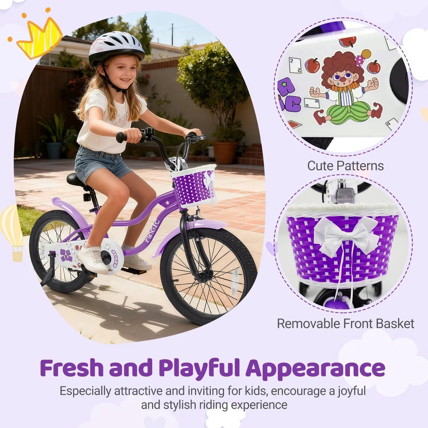 Kids Bike With Training Wheels 12 To 18 Purple