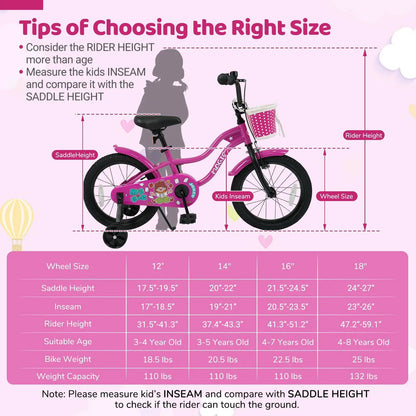 Kids Bike With Training Wheels 12 to 18 Inch Rose