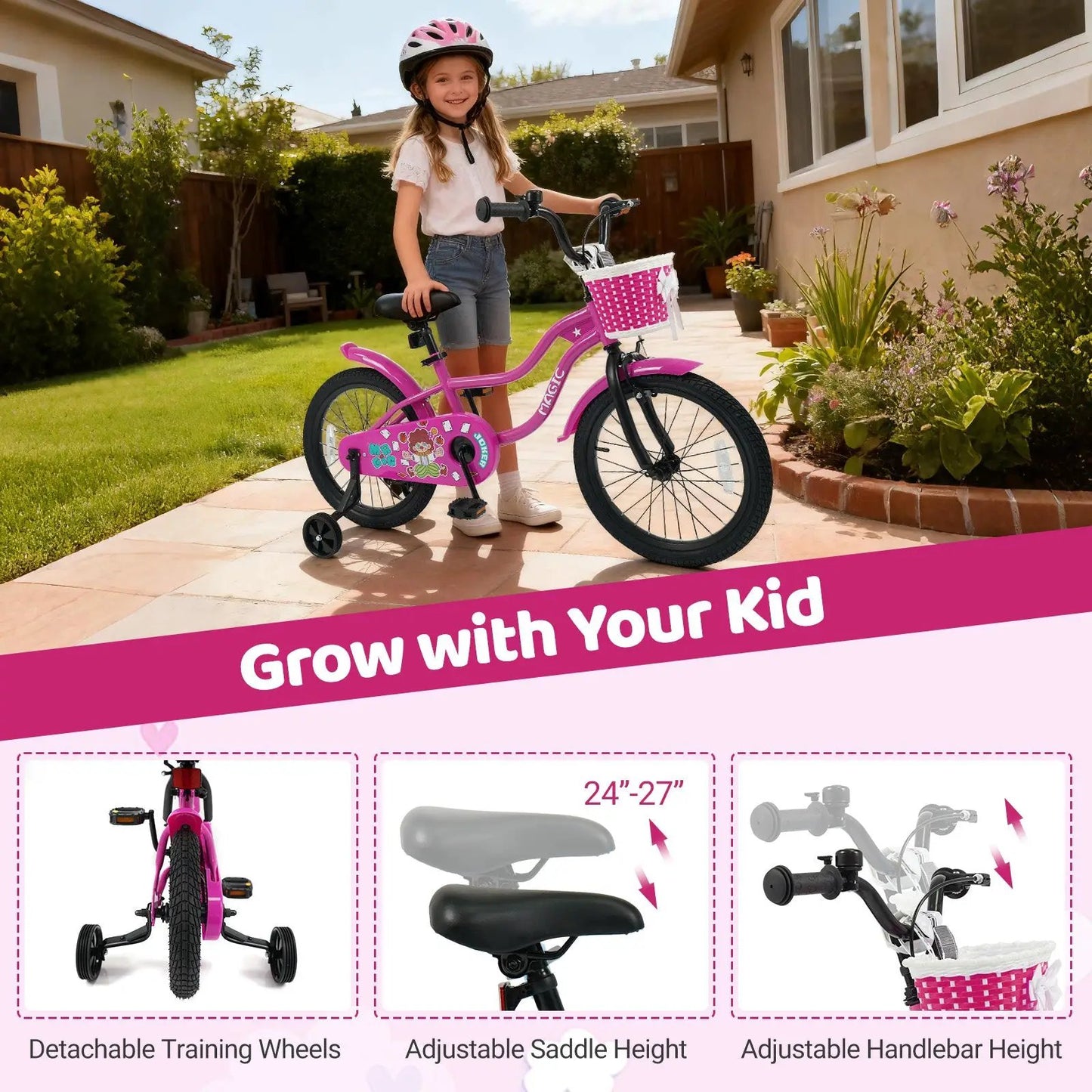 Kids Bike With Training Wheels 12 to 18 Inch Rose