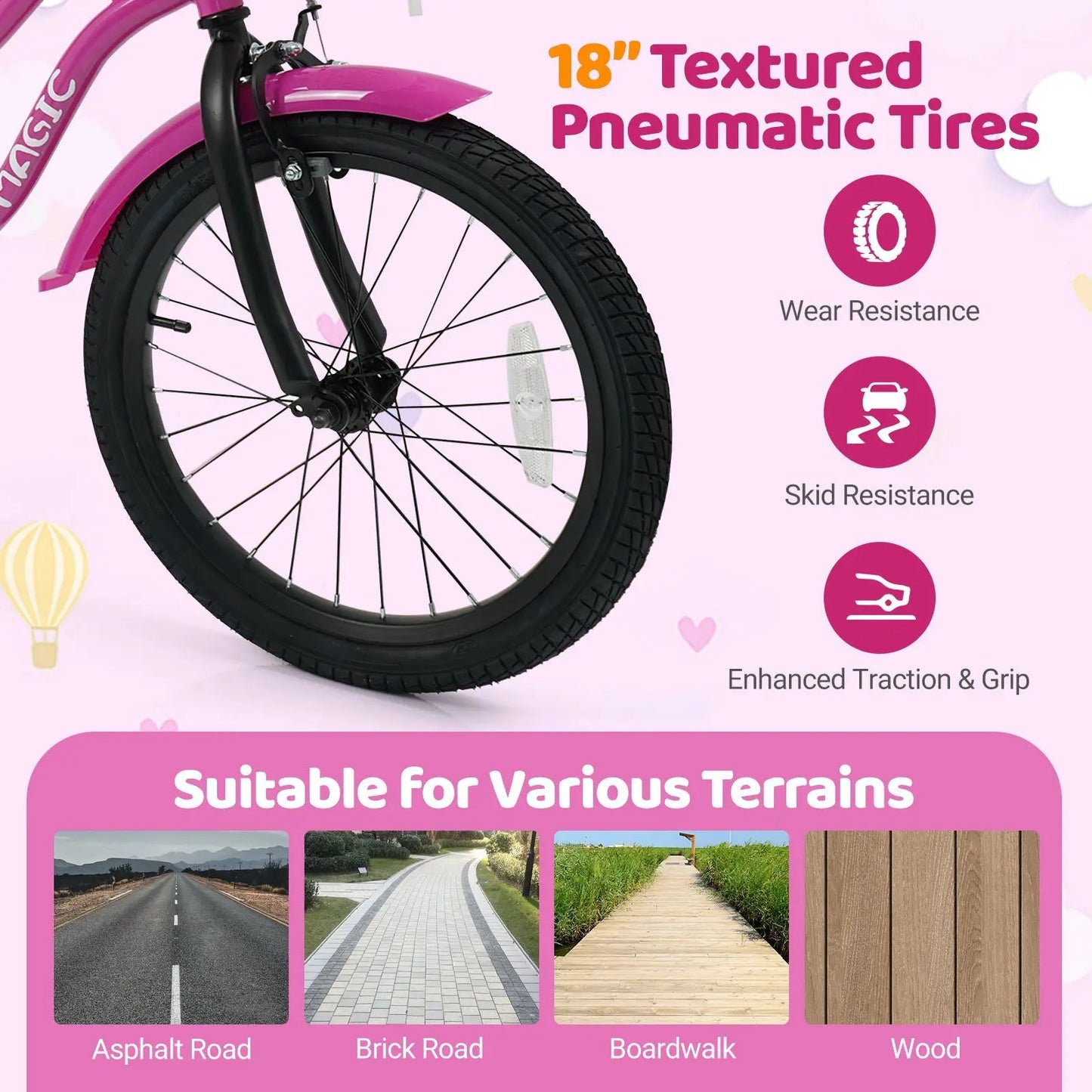 Kids Bike With Training Wheels 12 to 18 Inch Rose