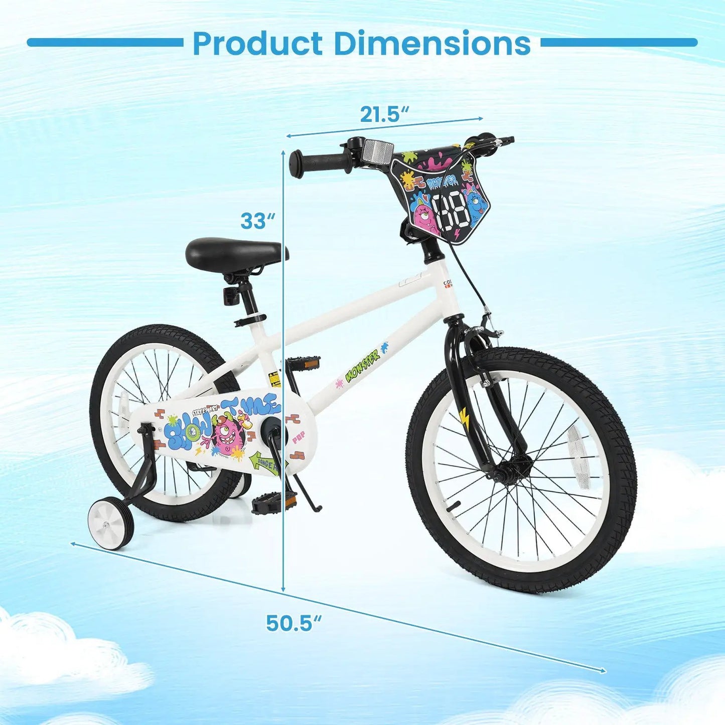 Kids Bike with Training Wheels 12 to 18 White