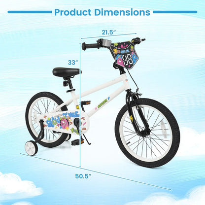 Kids Bike with Training Wheels 12 to 18 White