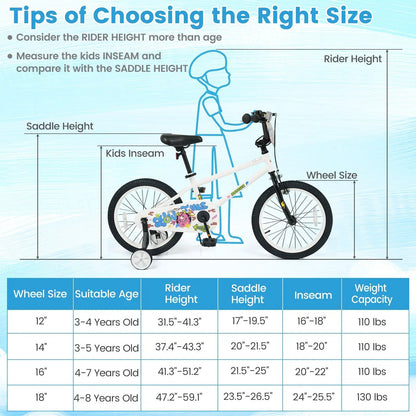 Kids Bike with Training Wheels 12 to 18 White