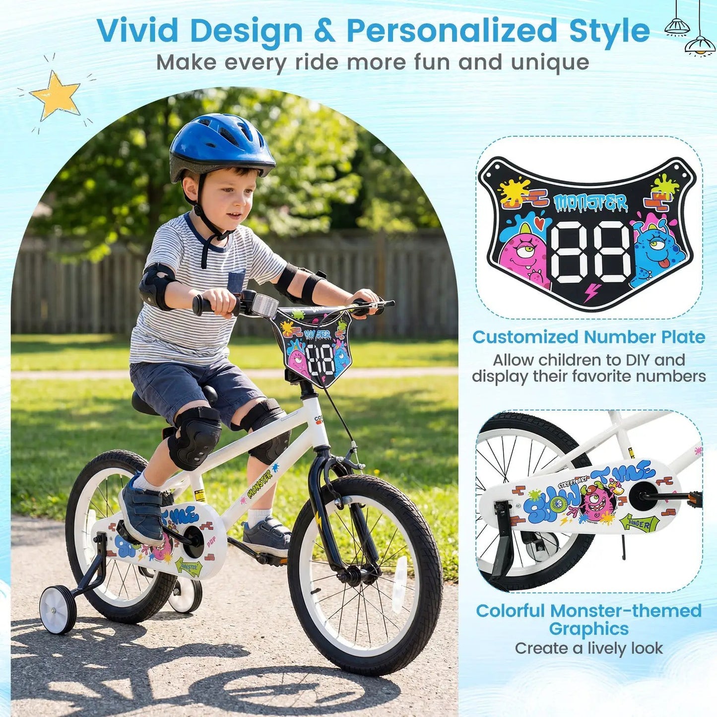 Kids Bike with Training Wheels 12 to 18 White