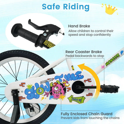 Kids Bike with Training Wheels 12 to 18 White