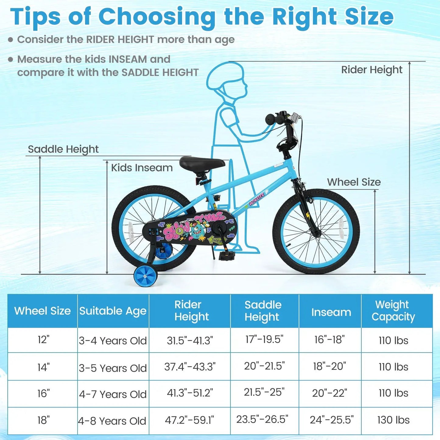 Kids Bike Sixteen Inch Training Wheels For Ages 4